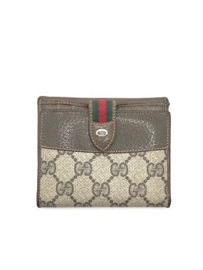 Authentic GUCCI Vintage Sherry Line Canvas Monogram x Leather Compact Wallet